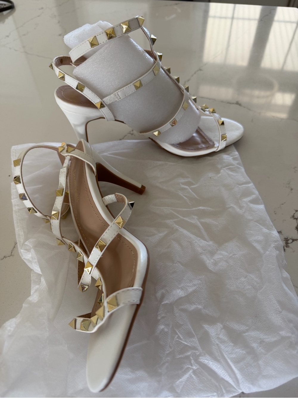 Dream Pairs White Pyramid-Stud Strappy 3” Sandals